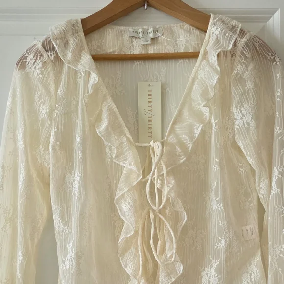 Lace Ruffle Tiefront Blouse Western Chic Romantic Fairy Core Thirty Thirty S NWT - Picture 3 of 8
